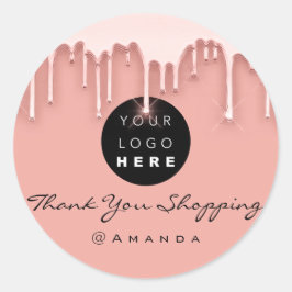 Dank u winkelnaam Logo Roos Blush Ronde Sticker