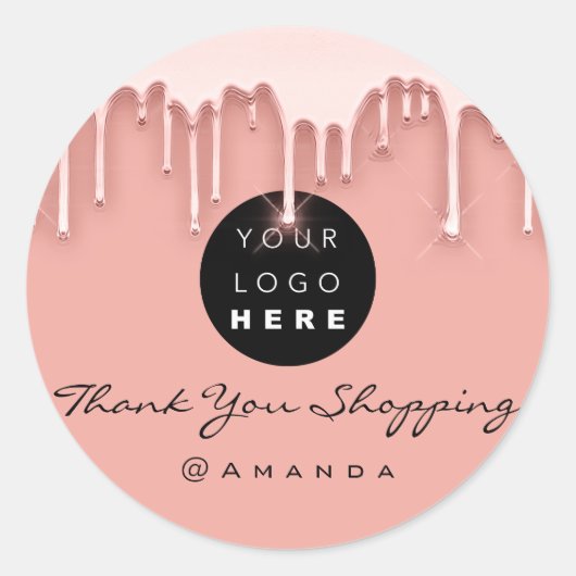 Dank u winkelnaam Logo Roos Blush Ronde Sticker (Voorkant)