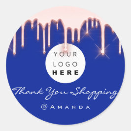Dank u winkelnaam Logo Roos Navy Ronde Sticker