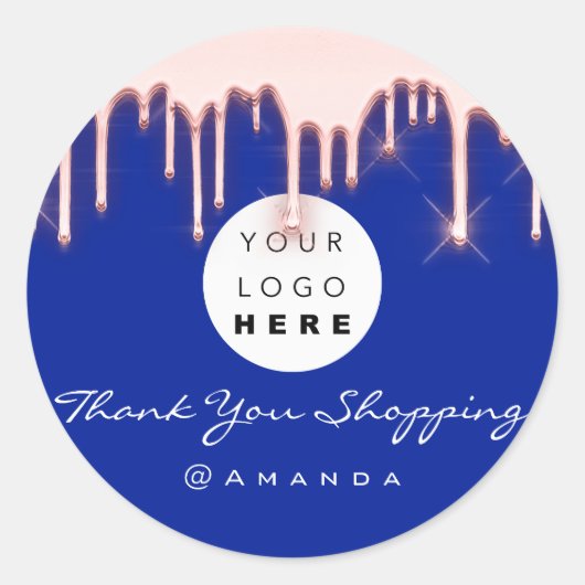 Dank u winkelnaam Logo Roos Navy Ronde Sticker (Voorkant)