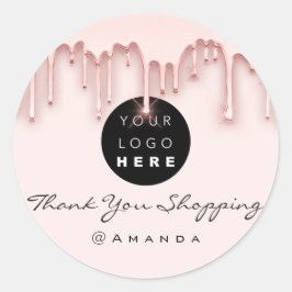 Dank u winkelnaam Logo Roos Powder Ronde Sticker