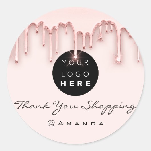 Dank u winkelnaam Logo Roos Powder Ronde Sticker (Voorkant)