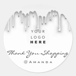 Dank u winkelnaam Logo White Silver Ronde Sticker