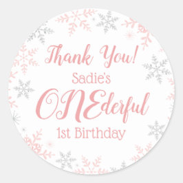Dank u Winter ONEderland roze zilveren sneeuwvlokk Ronde Sticker