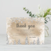 Dank u Winter zilveren sneeuw pijnboom gouden baby Bedankkaart (Staand voorkant)