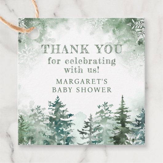 Dank u winterbos baby shower bedankjes labels (Voorkant)