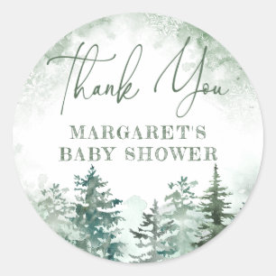 Dank u winterbos baby shower ronde sticker