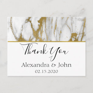 Dank u Wit en Gouden Elegant Marmer Briefkaart