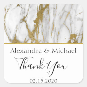 Dank u Wit en Gouden Elegant Marmer Vierkante Sticker