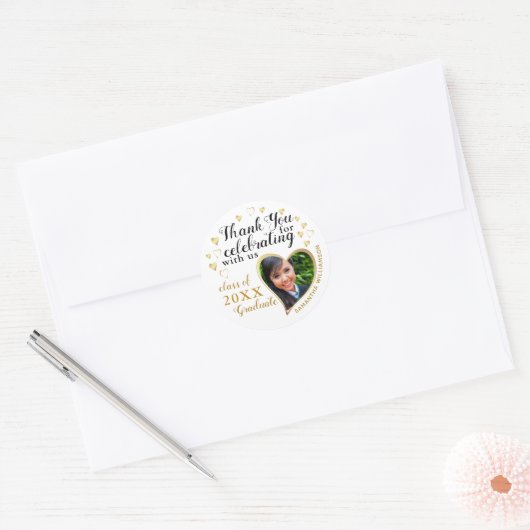 Dank u Wit Goud Foto 2025 Afstuderen gunst Ronde Sticker (Envelop)