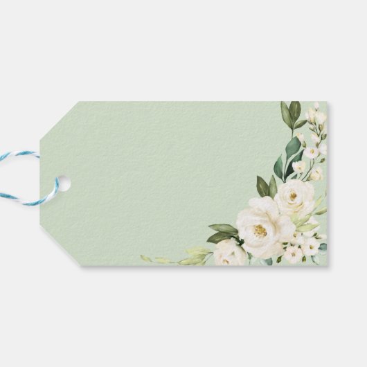 Dank u - Witte bloemen groen geometrisch geschenk Cadeaulabel (Achterkant Horizontaal)