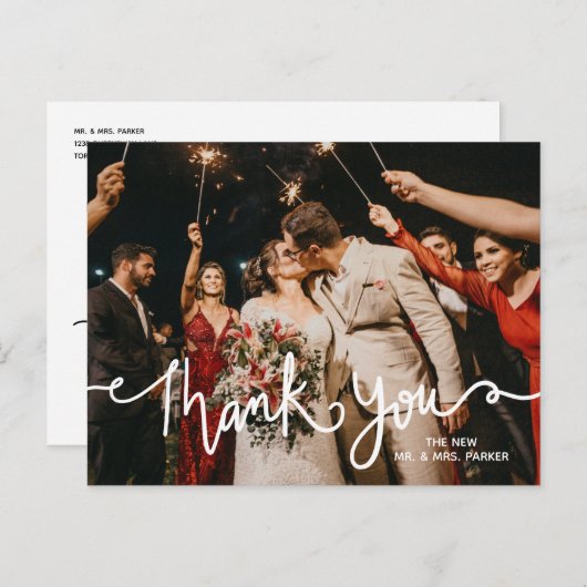 Dank u witte kalligrafie moderne elegante chic briefkaart (Voorkant / Achterkant)