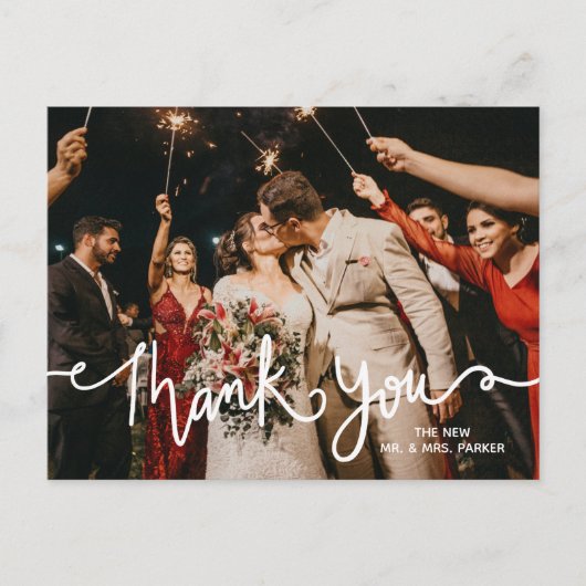 Dank u witte kalligrafie moderne elegante chic briefkaart (Voorkant)