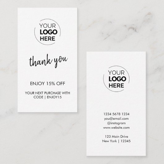 Dank u Witte Stijlvolle Moderne Logo Business Kortingskaartje (Voorkant / Achterkant)