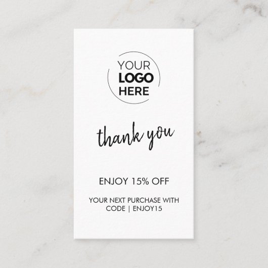 Dank u Witte Stijlvolle Moderne Logo Business Kortingskaartje (Voorkant)