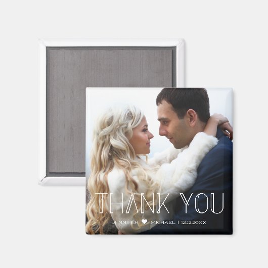 dank u witte trend typografie bruiloft foto magneet (Voorkant / Achterkant)