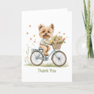 Dank u Yorkie hond fietsen lente bloemen Bedankkaart
