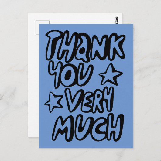 DANK U ZEER Bubble Letters Blauw CUSTOM Briefkaart (Voorkant / Achterkant)