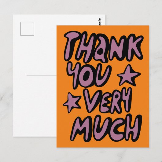 DANK U ZEER Bubble Letters Paarse Sinaasappel Briefkaart (Voorkant / Achterkant)