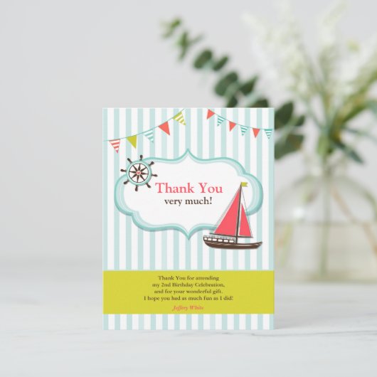 Dank u Zeilboot Verjaardag Flat Kaart (Staand voorkant)