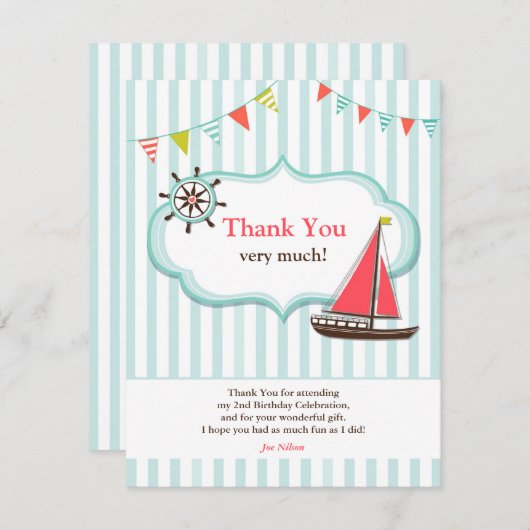 Dank u Zeilboot Verjaardag Flat Kaart (Voorkant / Achterkant)
