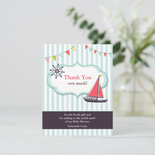 Dank u Zeilende Baby shower Kaart (Staand voorkant)
