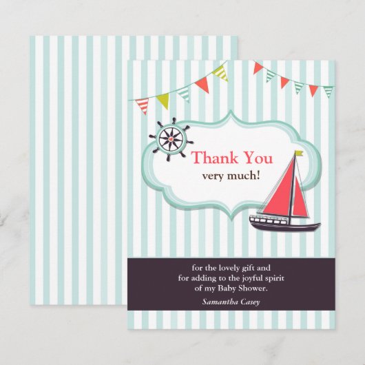 Dank u Zeilende Baby shower Kaart (Voorkant / Achterkant)