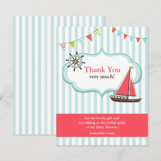 Dank u Zeilende Baby shower Kaart (Voorkant / Achterkant)