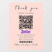 Dank u Zelle QR Code Scan te betalen Blush Pink Raamsticker (Vel)