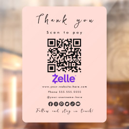 Dank u Zelle QR Code Scan te betalen Blush Pink Raamsticker
