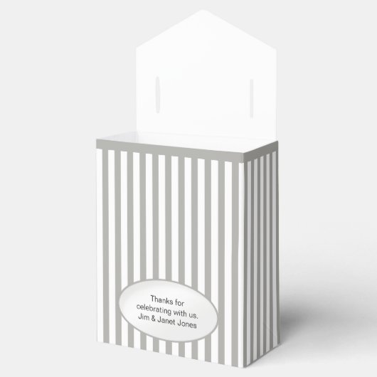 Dank u - Zilver Grijs Eenvoudige Strepen Patroon Bedankdoosjes (Geopend)
