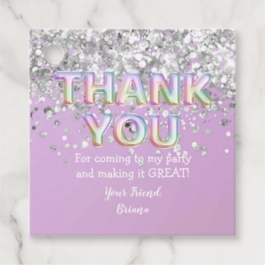 Dank u Zilveren Regenboogballonnen Bedankjes Labels (Voorkant)