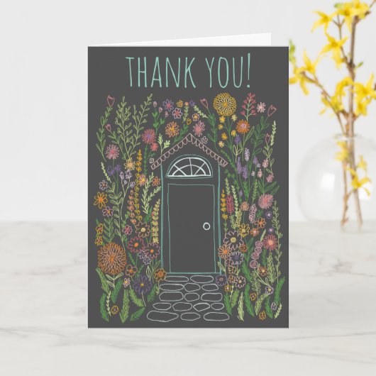 DANK U Zoete Tuindeur Kleurrijke Doodle Kaart (Gele Bloem)