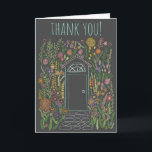 DANK U Zoete Tuindeur Kleurrijke Doodle Kaart<br><div class="desc">Ook beschikbaar als een digitale download om snel te e-mailen en op te slaan op de porto. Zoete tekening van een voordeur en tuin om iemand te bedanken voor hun hulp of misschien voor een heerlijk housewarming cadeau! Klik op "Personaliseren" hierboven om de tekst aan de voor- en binnenkant te...</div>