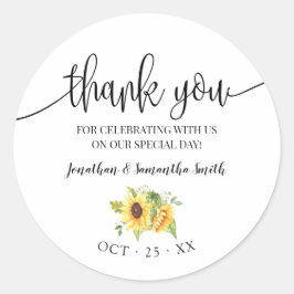 Dank u zonnebloem bloemenboho chique bruiloft ronde sticker