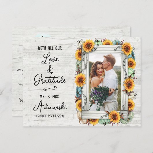 Dank u Zonnebloem Pompoen Herfst Boerderij Custom Briefkaart (Voorkant / Achterkant)