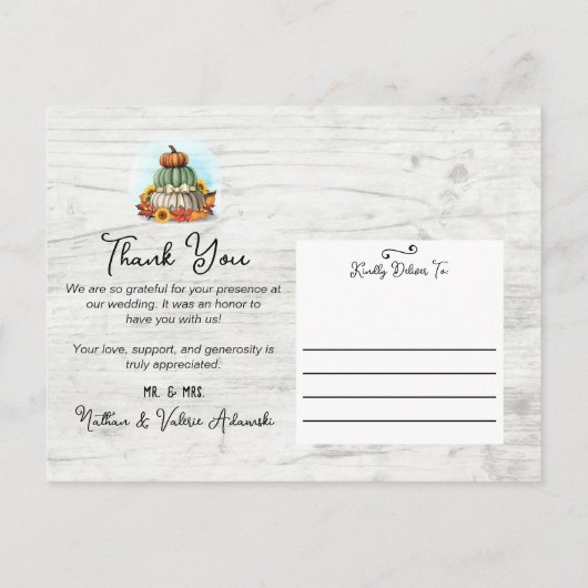 Dank u Zonnebloem Pompoen Herfst Boerderij Custom Briefkaart (Achterkant)