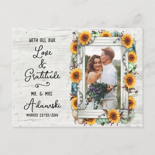 Dank u Zonnebloem Pompoen Herfst Boerderij Custom Briefkaart (Voorkant)