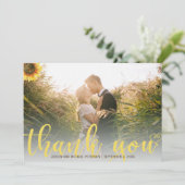 Dank u zonnebloem rustieke trouwfoto bedankkaart (Staand voorkant)