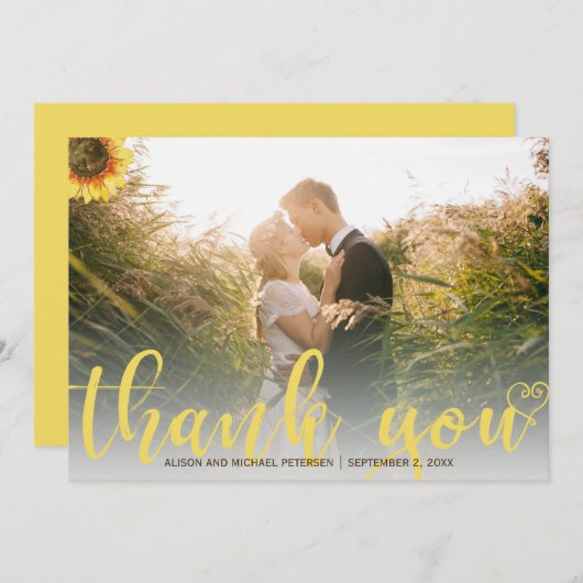 Dank u zonnebloem rustieke trouwfoto bedankkaart (Voorkant / Achterkant)
