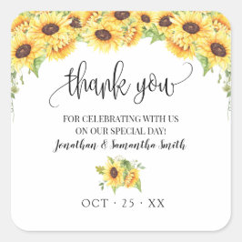 Dank u zonnebloemen bloemenland chique bruiloft vierkante sticker