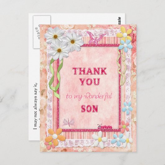 Dank u Zoon, bloemen en vlinders ambachtelijke kaa Briefkaart (Voorkant / Achterkant)