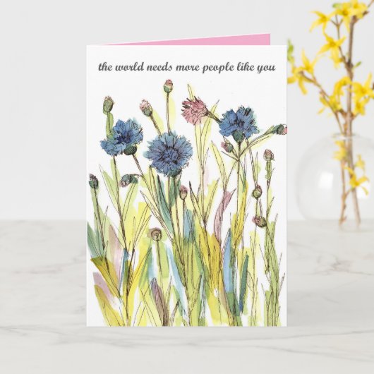 Dank u zorgverlener Vriendelijkheid Blauwe korenbl Kaart (Gele Bloem)