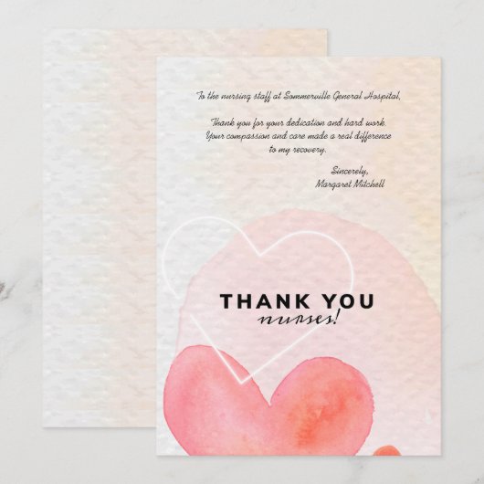 Dank u zuster bedankkaart (Voorkant / Achterkant)