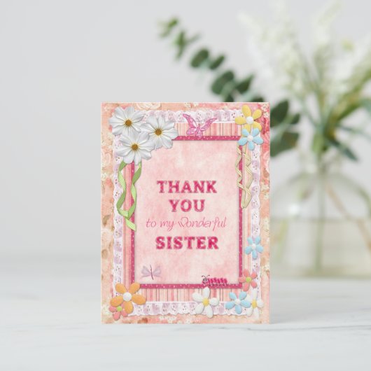 Dank u zuster, bloemen ambachtelijke kaart (Staand voorkant)