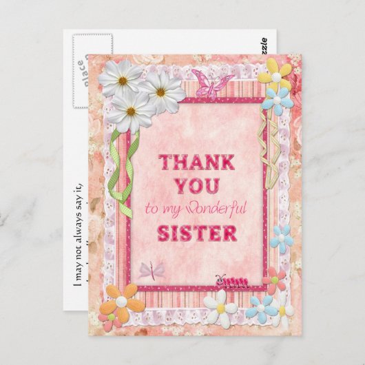 Dank u zuster, bloemen ambachtelijke kaart (Voorkant / Achterkant)