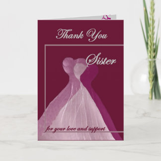 Dank u zuster Maid of Honor Magenta Gowns Bedankkaart