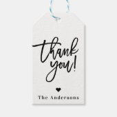 Dank u zwart chique modern script bruiloft gunst cadeaulabel (Voorkant)