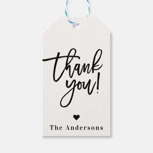 Dank u zwart chique modern script bruiloft gunst cadeaulabel (Voorkant)