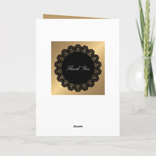 Dank u zwart cirkel kant gouden monogram bedankkaart (Achterkant)